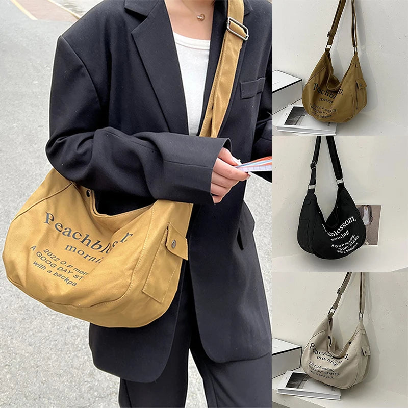 Letter Pattern Women Crossbody Canvas Bag Casual Portable Ladies Shoulder Bags