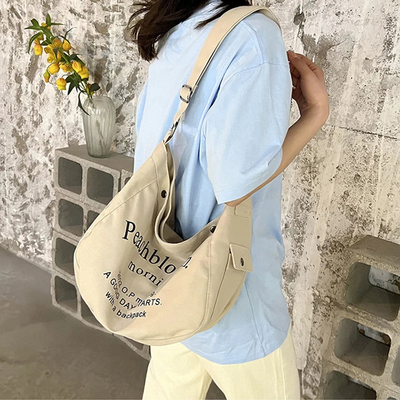 Letter Pattern Women Crossbody Canvas Bag Casual Portable Ladies Shoulder Bags