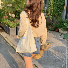 Letter Print Cotton Linen Women Canvas Shopping Bags Eco Friendly Shoulder Bag