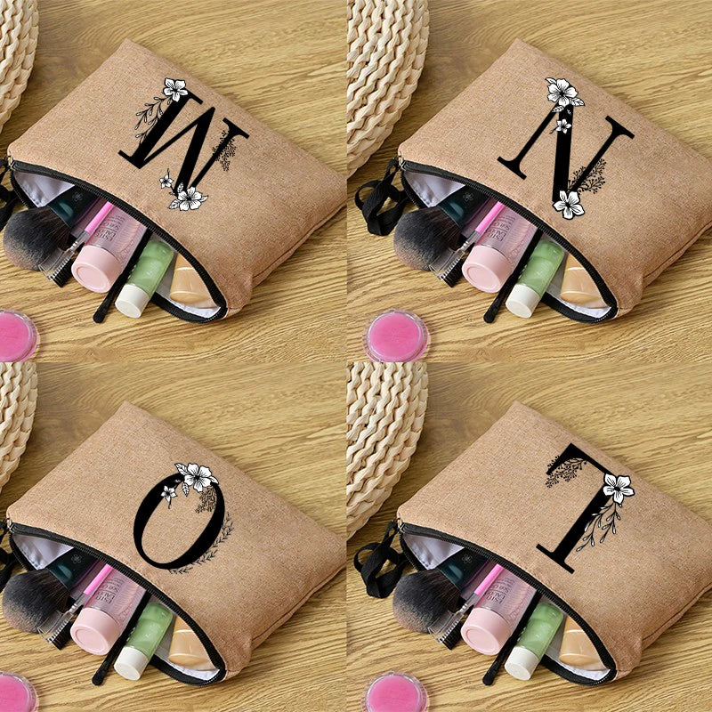 Women Cosmetic Gift Bag Linen Zipper Pouch Travel Tote Makeup Organizer