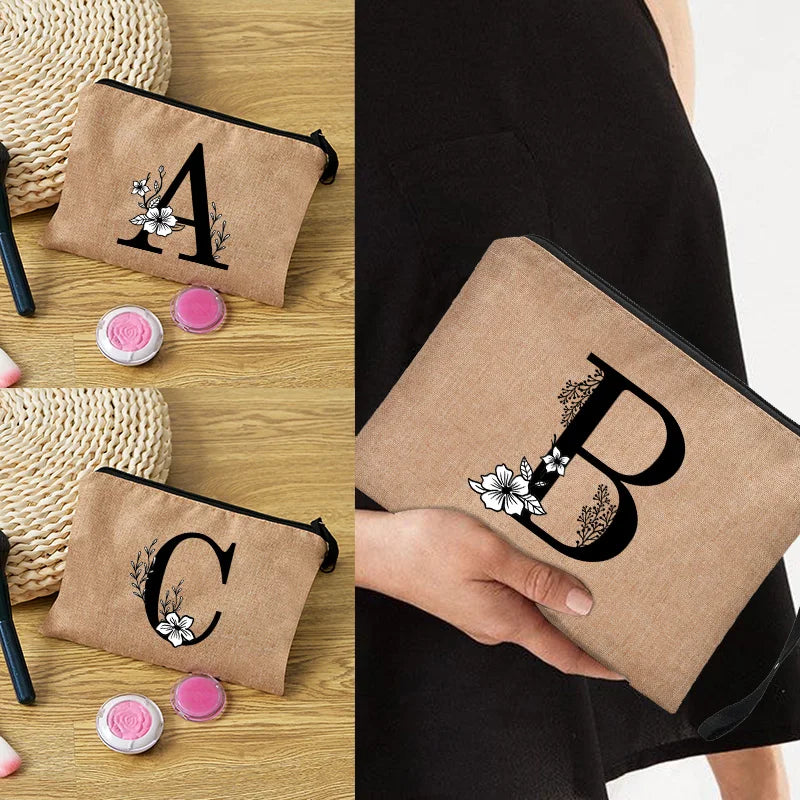Women Cosmetic Gift Bag Linen Zipper Pouch Travel Tote Makeup Organizer