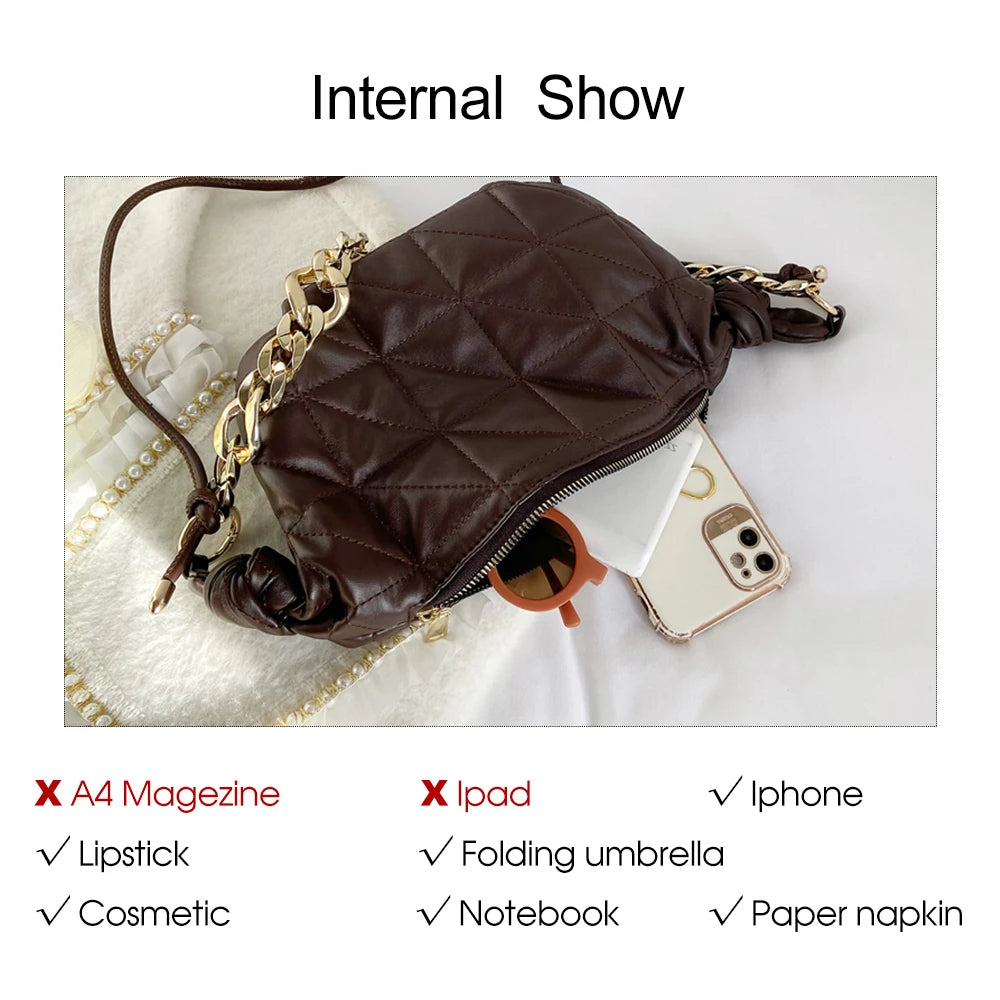 Lingge Chain Shoulder Bag - Women Crossbody Messenger Handbag