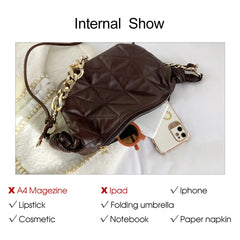Lingge Chain Shoulder Bag - Women Crossbody Messenger Handbag