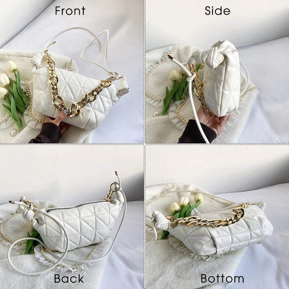 Lingge Chain Shoulder Bag - Women Crossbody Messenger Handbag