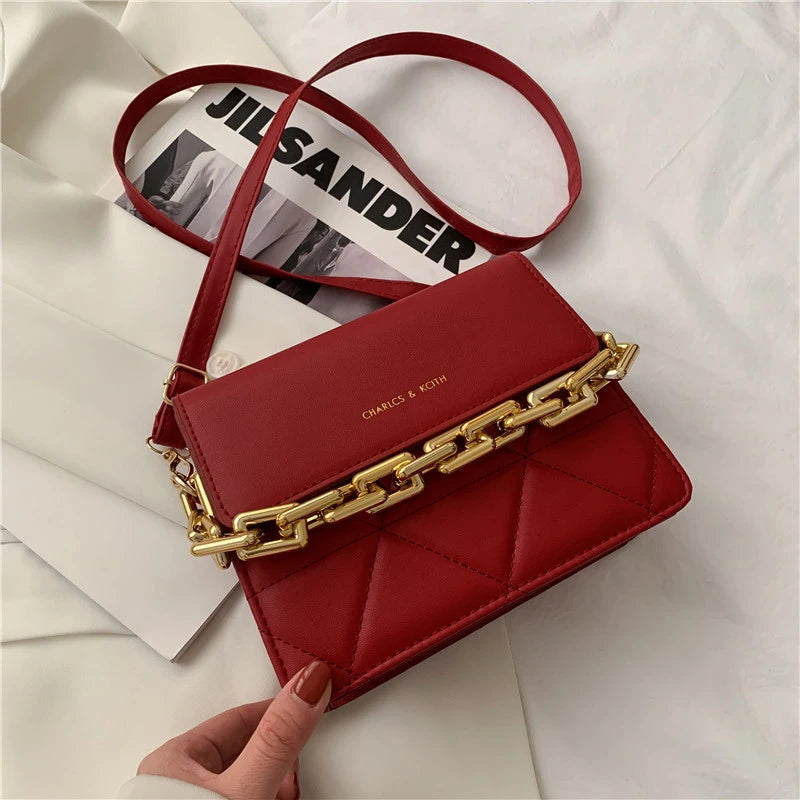 Lingge Chain Messenger Bag Women's Clutch Crossbody Bags PU Leather