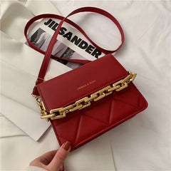 Lingge Chain Messenger Bag Women's Clutch Crossbody Bags PU Leather