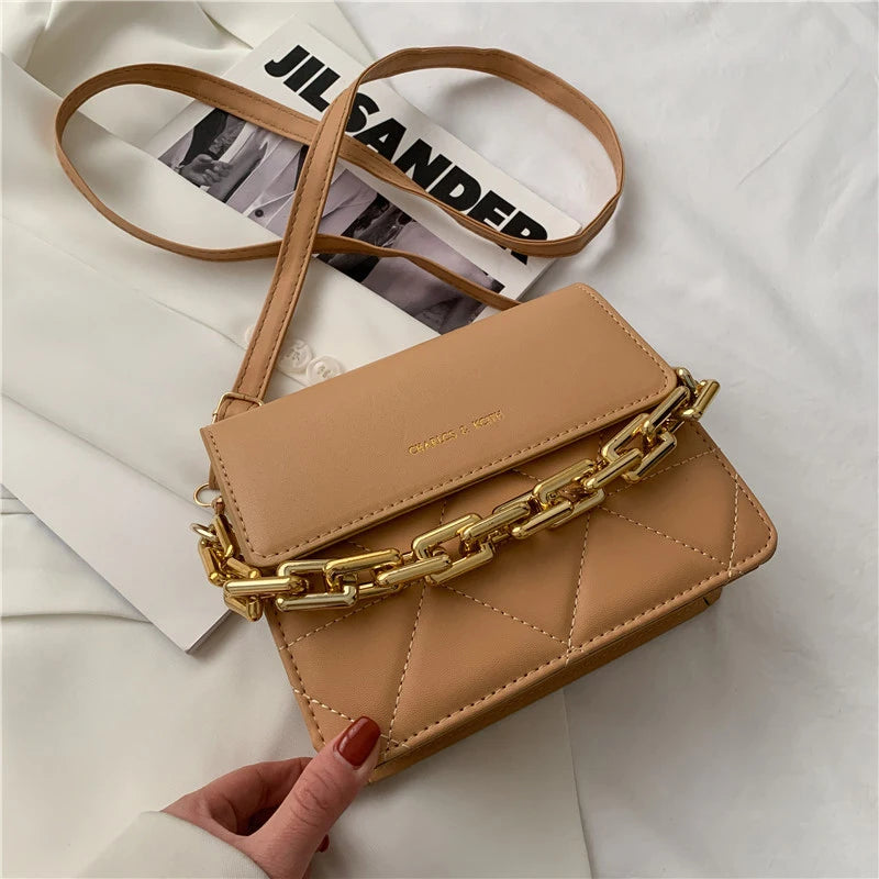 Lingge Chain Messenger Bag Women's Clutch Crossbody Bags PU Leather