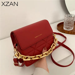Lingge Chain Messenger Bag Women's Clutch Crossbody Bags PU Leather