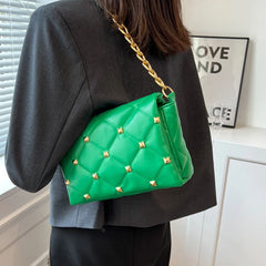 Lingge Shoulder Bags Chains Crossbody Bag Rivet PU Leather Handbag Purse