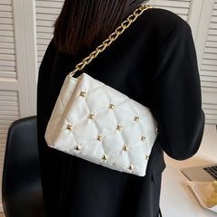 Lingge Shoulder Bags Chains Crossbody Bag Rivet PU Leather Handbag Purse