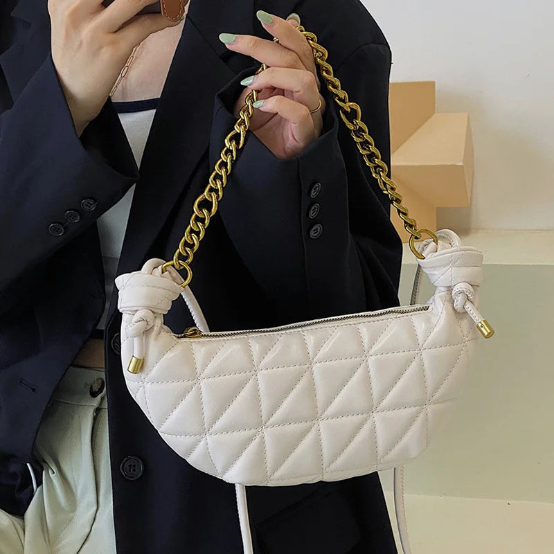 Linggn Metal Chain Shoulder Bags Women Winter Handbags Ladies Crossbody Bag