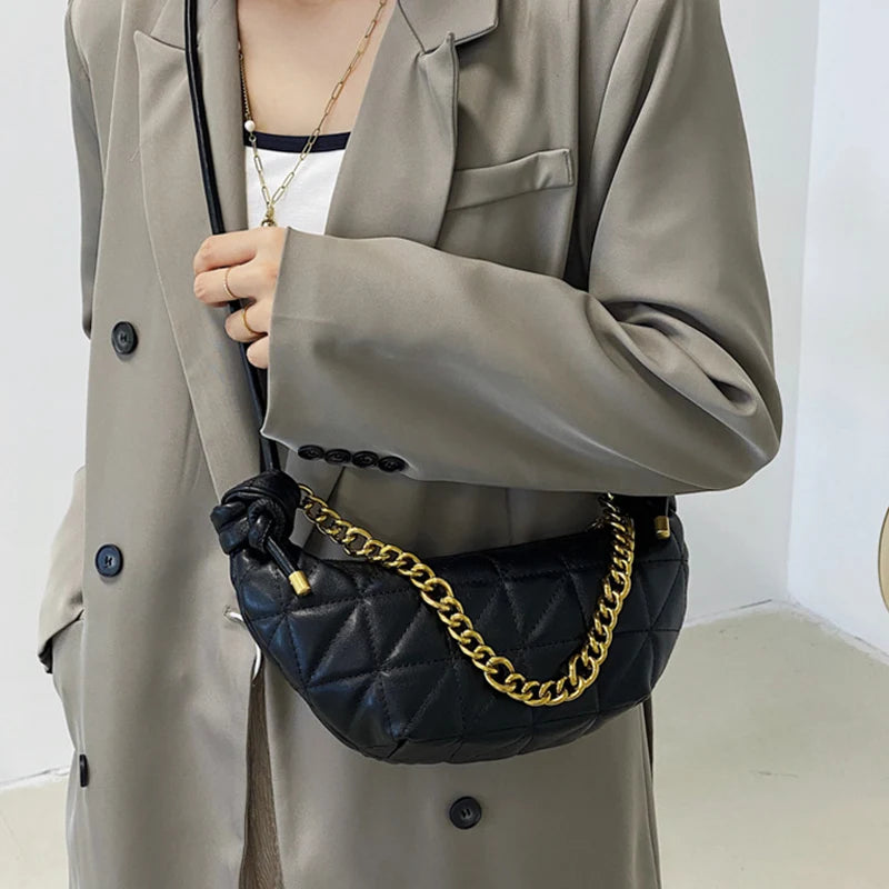 Linggn Metal Chain Shoulder Bags Women Winter Handbags Ladies Crossbody Bag