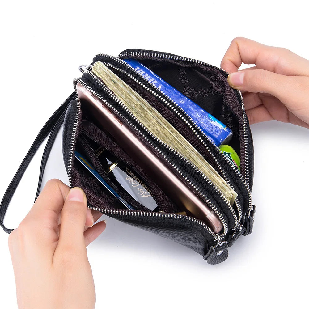 Leather Long Wallet Clutch with Phone Pocket