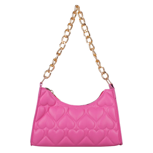 Love Heart Embossed Handbag Leather Chain Shoulder Shopping Bag