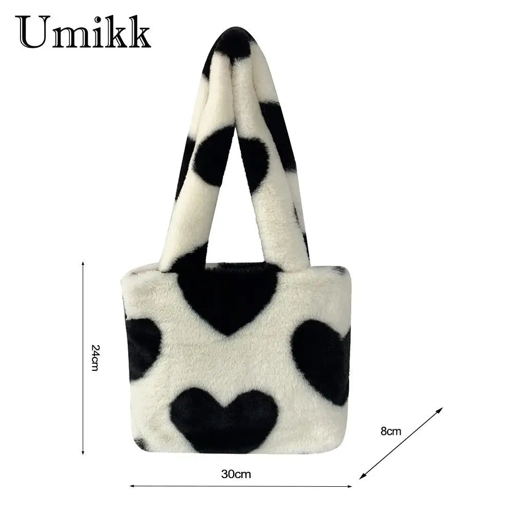 Plush Love Heart Shoulder Bag for Women Casual Daily Use