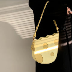 Cheese Shape Women Shoulder Bag Yellow Pu Leather Girls High Purse Handbags