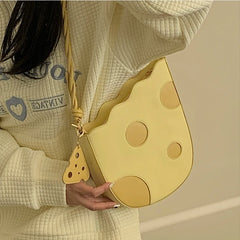 Cheese Shape Women Shoulder Bag Yellow Pu Leather Girls High Purse Handbags