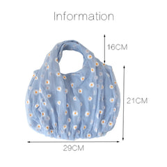 Women Small Flower Daisy Embroidery Handbag Organza Tote Lace Shoppi