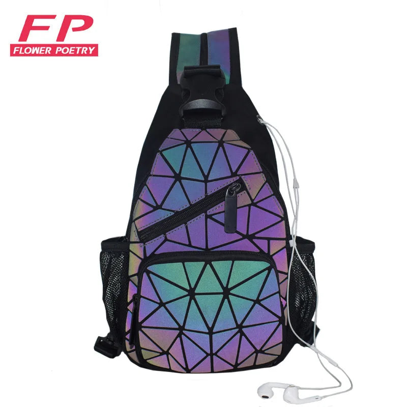 Luminous Back Pack Unisex Shoulder Bags Women School Bags Hologram Geometric Mes