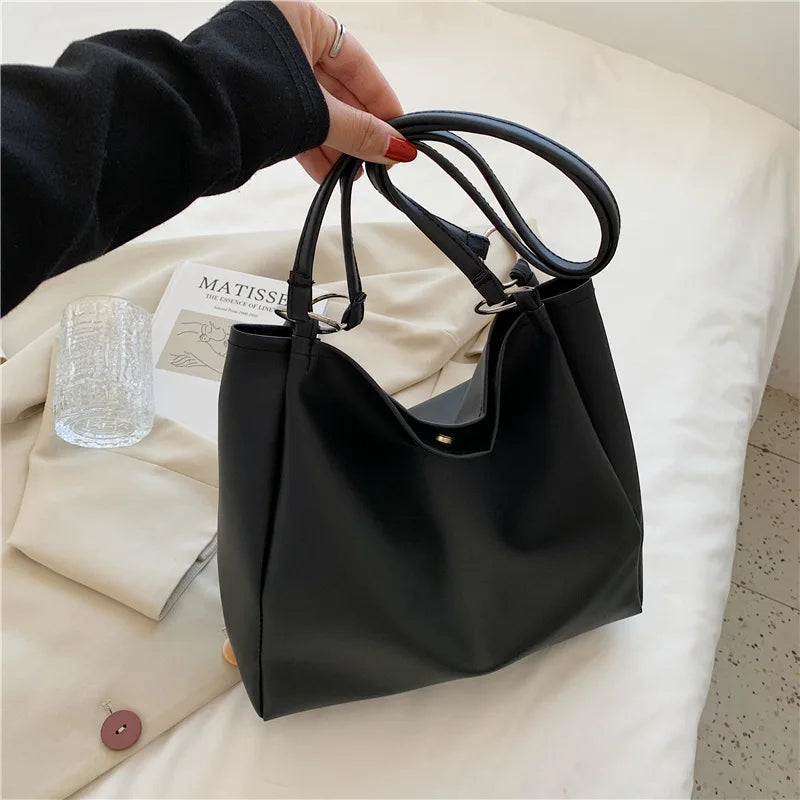 Green Leather Tote Bag For Women Large Capacity Handbag Bucket Shopper Bag