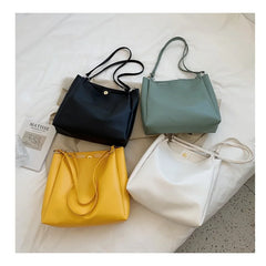 Green Leather Tote Bag For Women Large Capacity Handbag Bucket Shopper Bag
