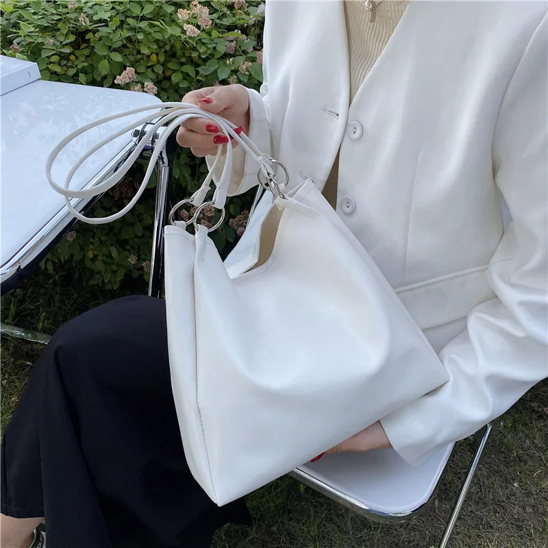 Green Leather Tote Bag For Women Large Capacity Handbag Bucket Shopper Bag