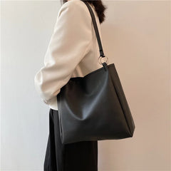 Green Leather Tote Bag For Women Large Capacity Handbag Bucket Shopper Bag