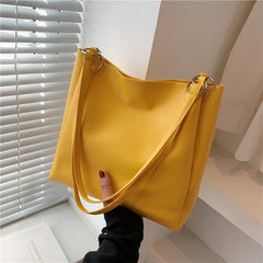 Green Leather Tote Bag For Women Large Capacity Handbag Bucket Shopper Bag
