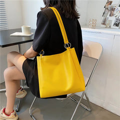 Green Leather Tote Bag For Women Large Capacity Handbag Bucket Shopper Bag