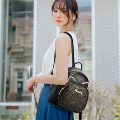 Women Soft Leather Backpack Double Zipper Shoulder Bag Small Outdoor Travel Tote