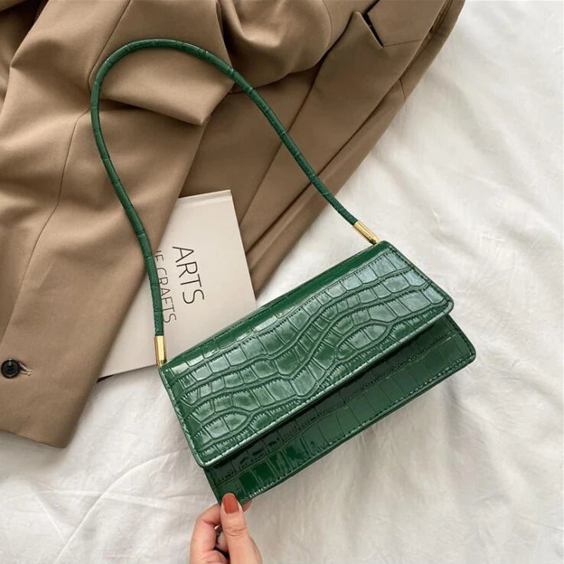 Stone Pattern Shoulder Bag Flap Ladies Hand Bags