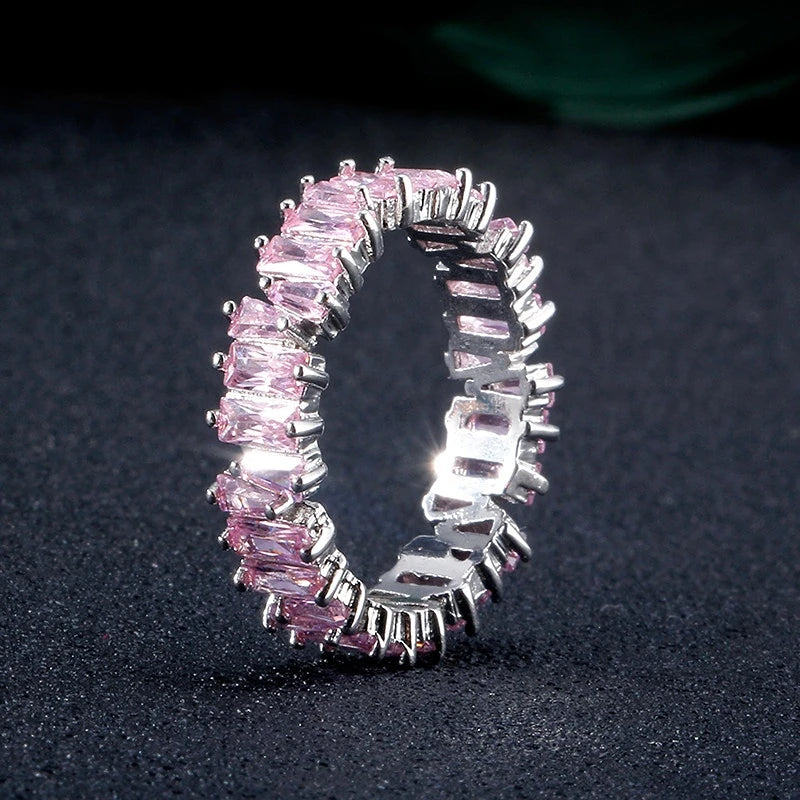 Multicolor CZ Baguette Wedding Rings