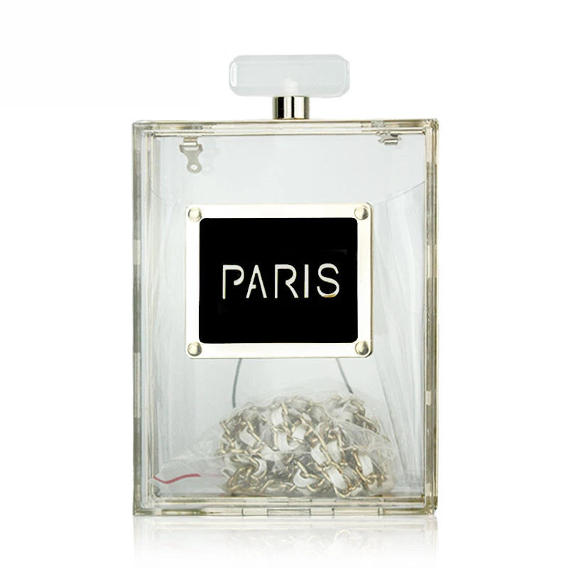 Silver Acrylic Perfume Bottle Clutch Crossbody Shoulder Bag