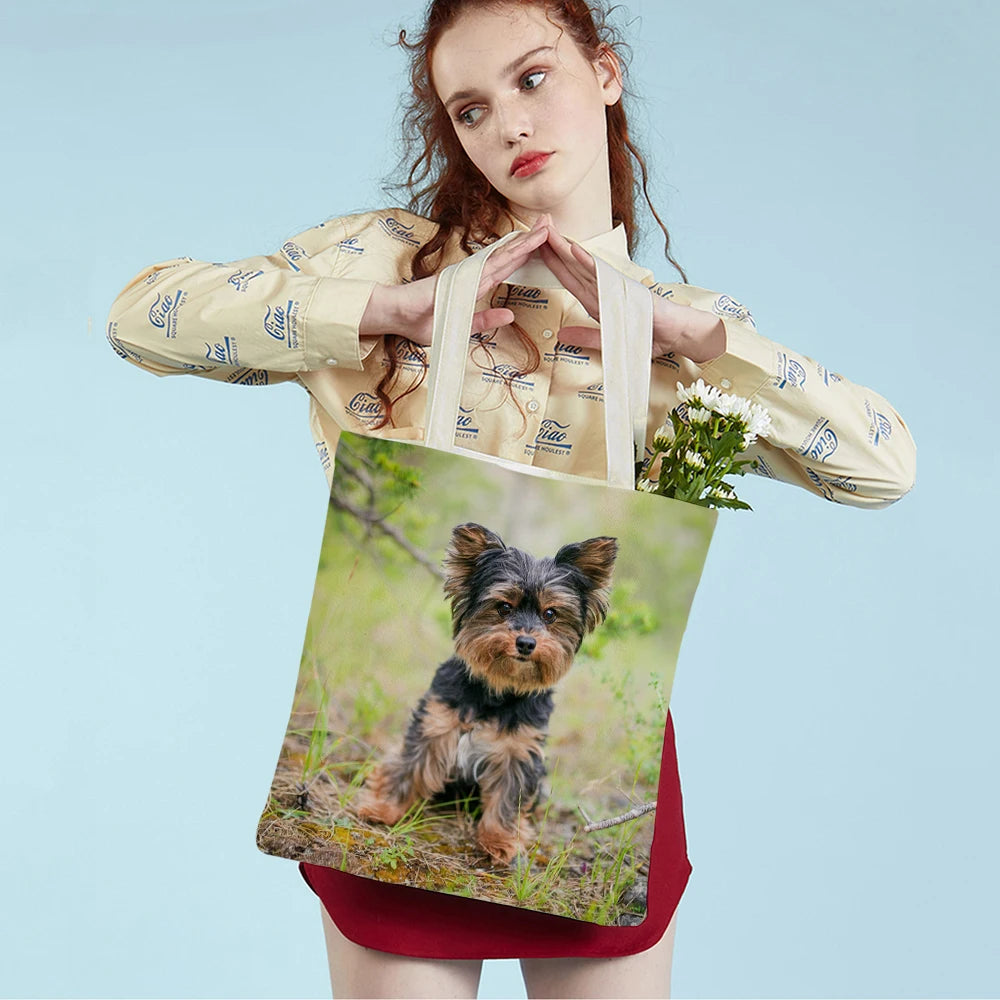 Yorkshire Dog Canvas Lady Shopping Handbag Reusable Pet Animal Tote Bag