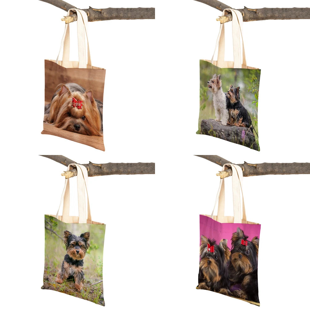Yorkshire Dog Canvas Lady Shopping Handbag Reusable Pet Animal Tote Bag