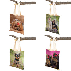 Yorkshire Dog Canvas Lady Shopping Handbag Reusable Pet Animal Tote Bag