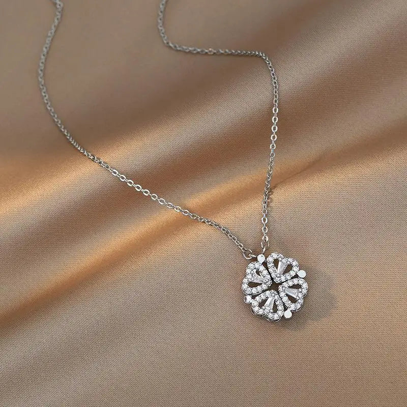 Magnetic Heart Necklace Four Leaf Clover Pendant Female Jewelry
