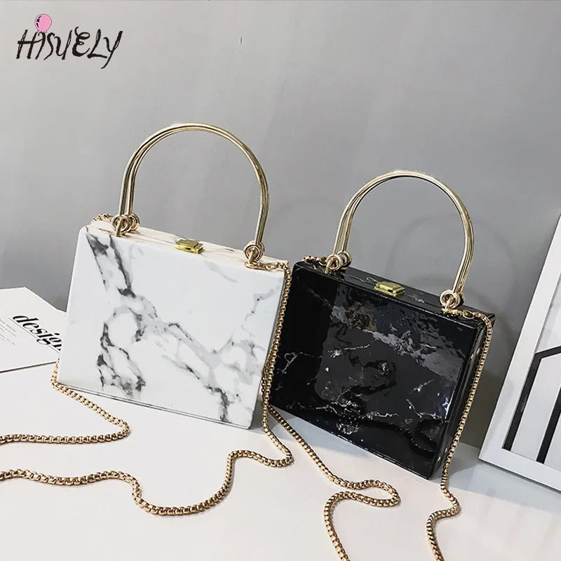 Marble Box Women Pu Leather Handbags Chains Shoulder Crossbody Bags