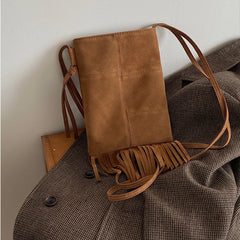 Matte Leather Women's Tassel Shoulder Bag Retro Purse Crossbody Bags