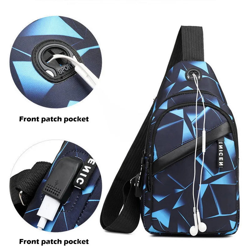 Men Chest Bag Functional Shoulder Bag Usb Charging Crossbody Bag