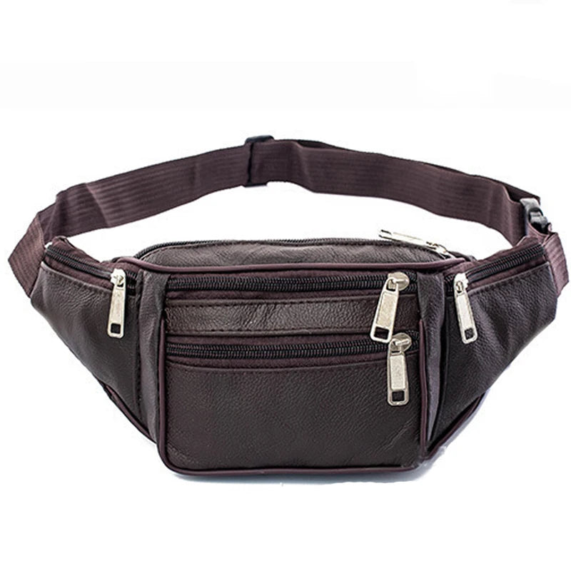 Men Leather Waist Pack Travel Organizer Waist Belt Mobile Necessity