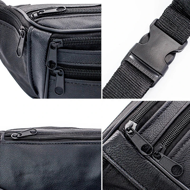 Men Leather Waist Pack Travel Organizer Waist Belt Mobile Necessity