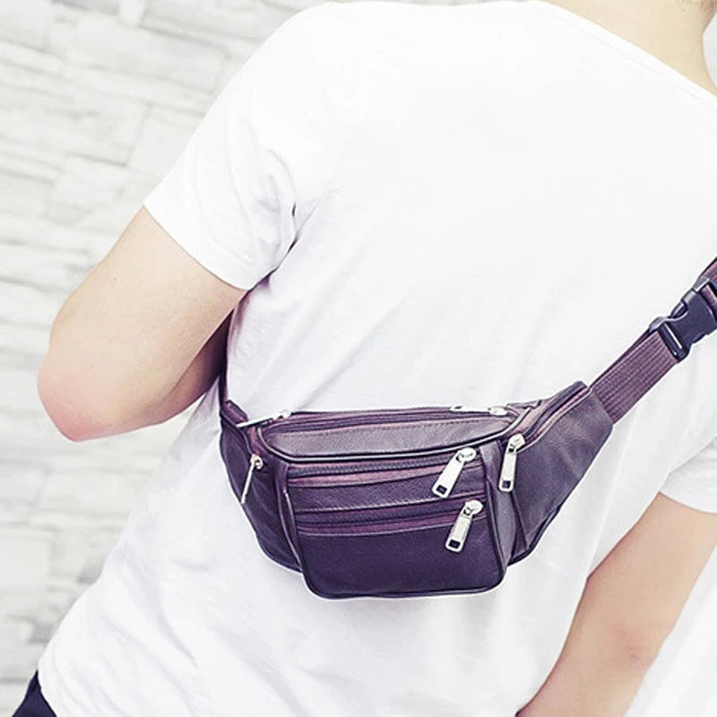 Men Leather Waist Packs Organizer Travel Necessity Waist belt