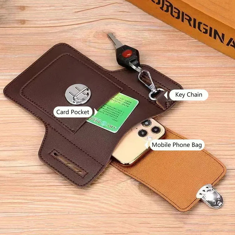 Men Leather Waist Pack Phone Pouch Bags Waterproof Crossbody Bags