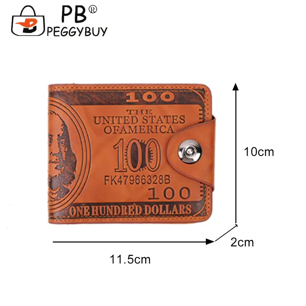 Men PU Leather Vintage Solid Bifold Mini Wallet Portable Zipper Money Bag