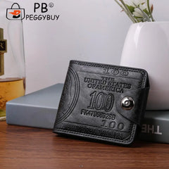 Men PU Leather Vintage Solid Bifold Mini Wallet Portable Zipper Money Bag