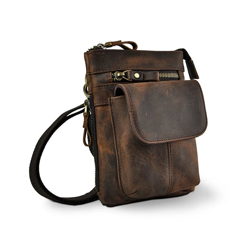 Men Leather Shoulder Satchel Bag Phone Pouch Hook Belt Waist Bag Pack