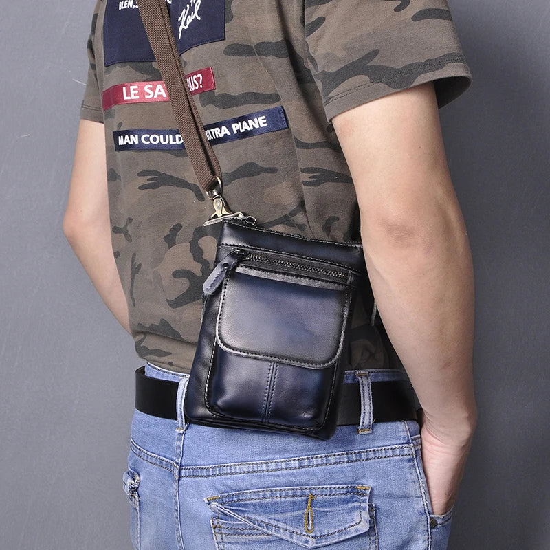 Men Leather Shoulder Satchel Bag Phone Pouch Hook Belt Waist Bag Pack