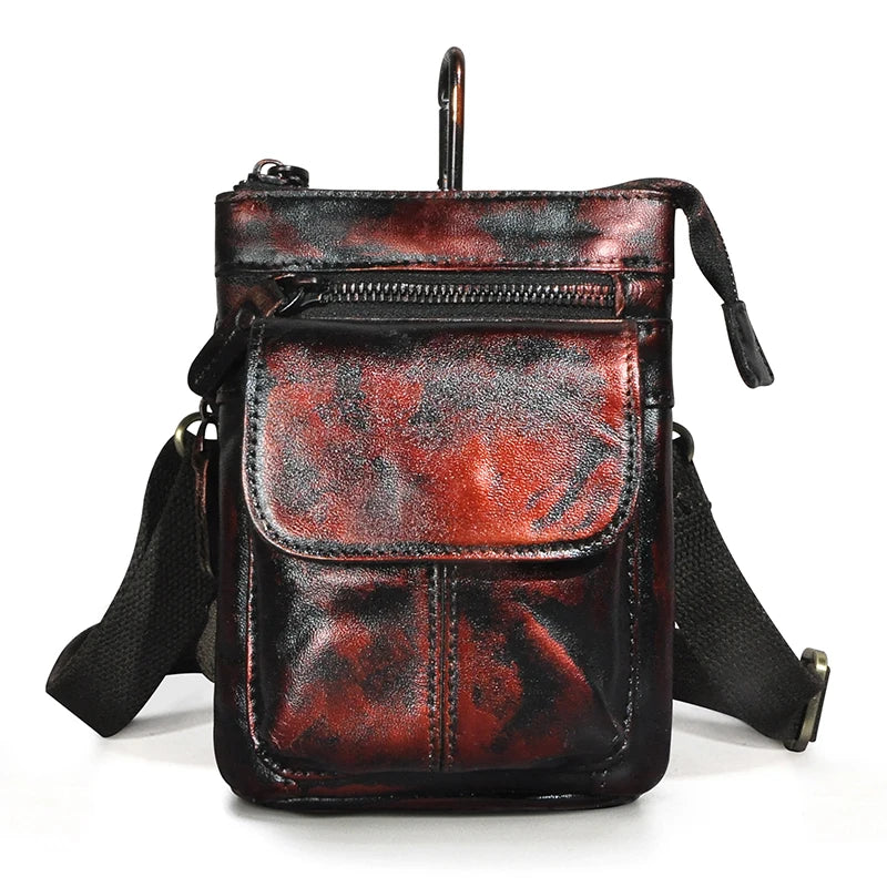 Men Leather Shoulder Satchel Bag Phone Pouch Hook Belt Waist Bag Pack
