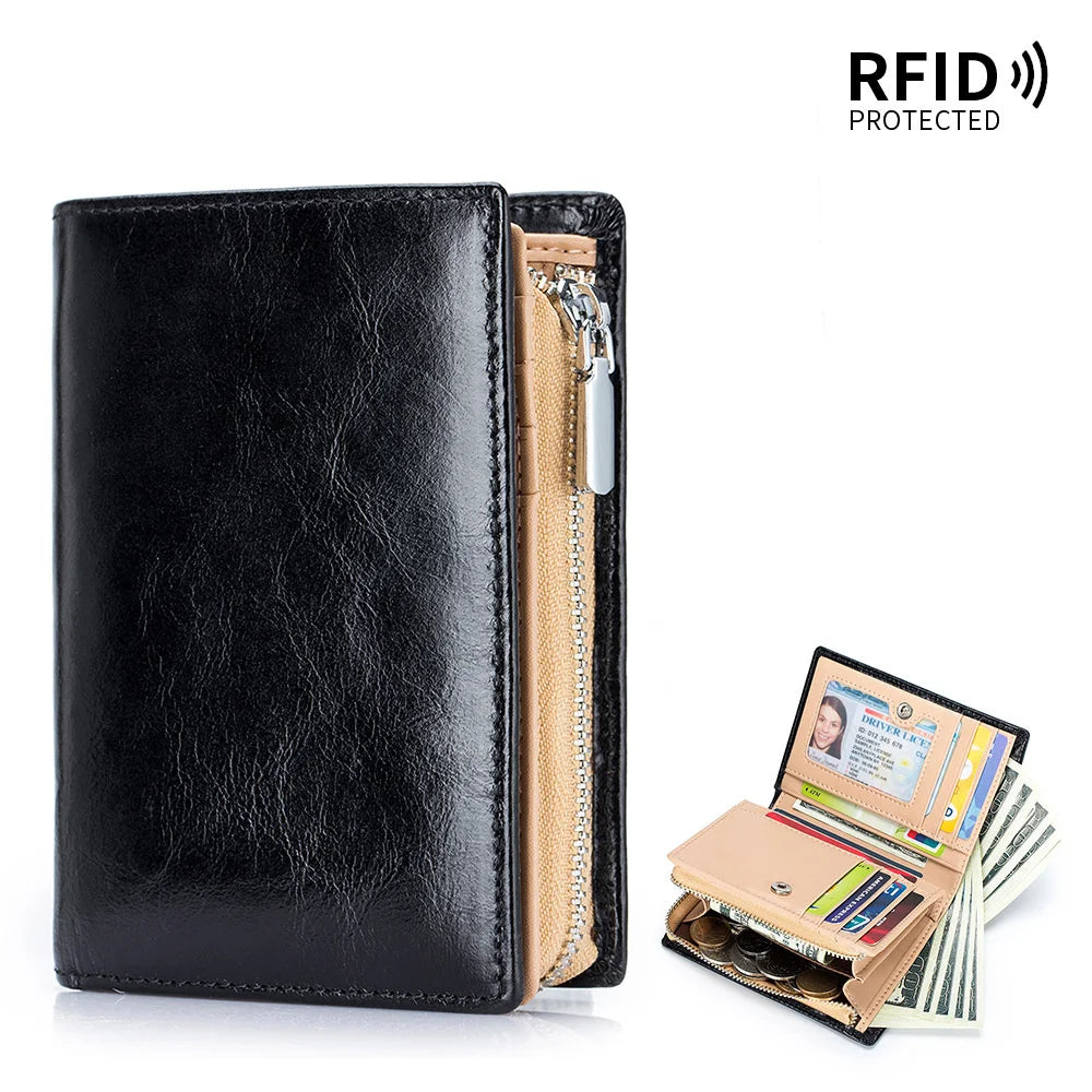 Men Wallets Coin Purse Zipper Card Holder High Male Purse Cow Leather Coin Holde